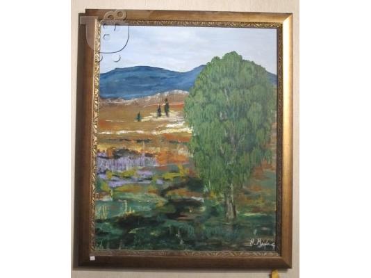 PoulaTo: Κορνιζομένο έργο, λάδι  σε καμβά, υπογραφή 